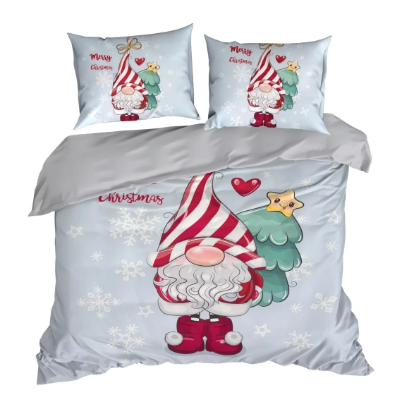 Beiner Eurofirany Pościel świąteczna z mikrowłókna – skrzat, szary komplet, miękka i trwała