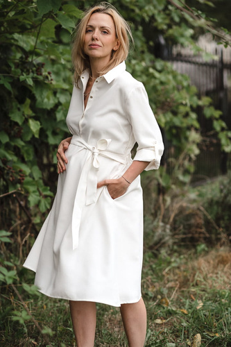 Sukienka ciążowa i do karmienia Szmizjerka Milk&Love - śmietankowa