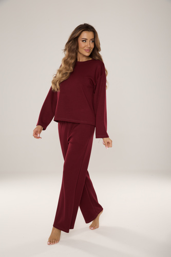 De Lafense 886 Butter – damski dres z dzianiny „masełko”, spodnie i bluza, burgund