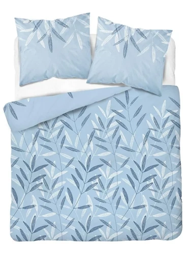 Pościel flanelowa liście łąka 4519 B Detexpol niebieski