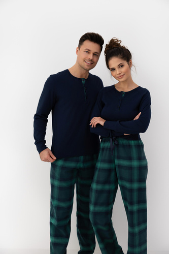 Sensis Cassandra – bawełniana piżama damska z długimi spodniami w kratkę