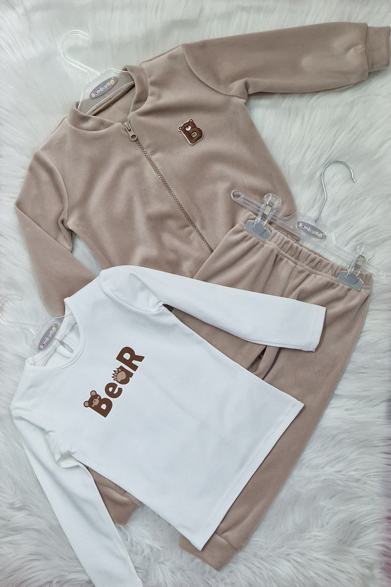 Bluzka bawełniana Bear Bambarillo ecru dla dzieci | Długi rękaw, elastyczna