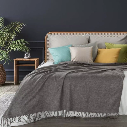 Koc pleciony z frędzlami Akryl 5 Eurofirany stalowy 