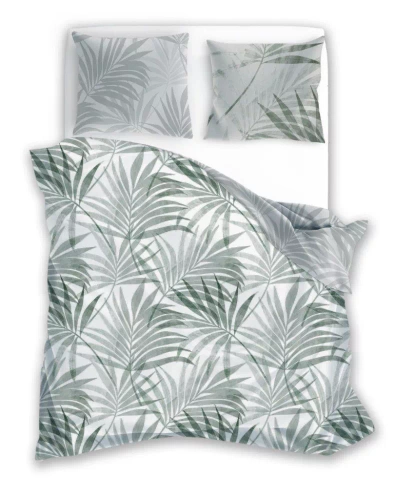 Pościel satynowa liście Milargo Verde 004 Faro szary 