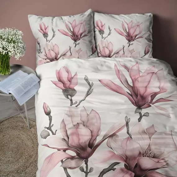 Pościel 3D z mikrofibry 5433 A Detexpol – z pudrowymi kwiatami magnolii.