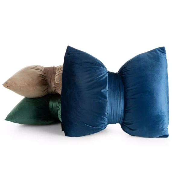 Eurofirany Poduszka świąteczna 45x55 granatowa welwet, ozdobna kokarda