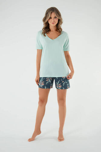 Piżama Damska krótki rękaw, spodenki Julietta Italian Fashion -  pistacjowy/druk