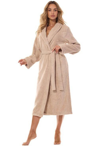 Długi Szlafrok Damski Frotte 2408 L&L - beżowy