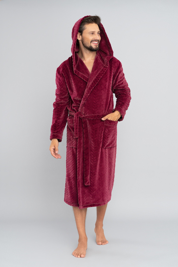 Szlafrok męski z kapturem Zygmunt Italian Fashion- bordowy