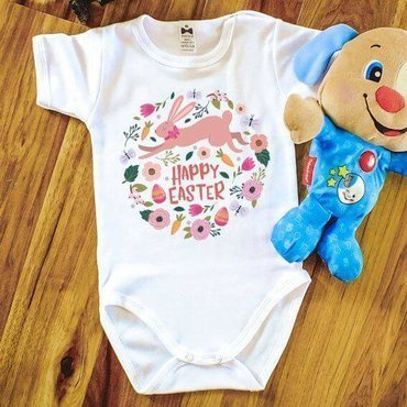 Body krótki rękaw "HAPPY EASTER z zajączkiem" Moocha biały