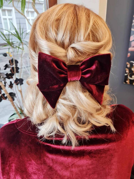 Welurowa kokarda do włosów KB16 Marija - bordowy