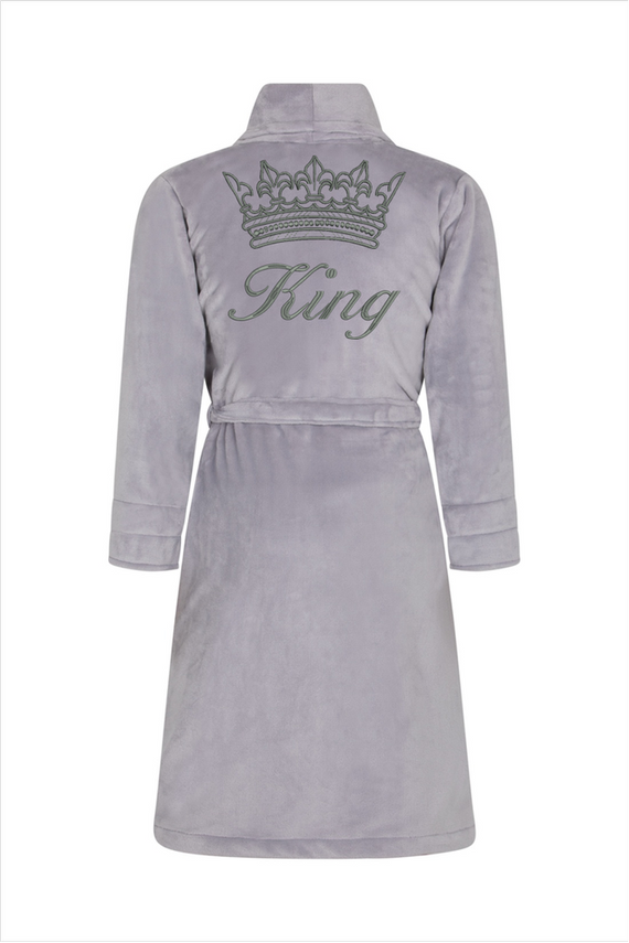 Szlafrok męski King + Korona ByShelly - jasny szary/srebrny