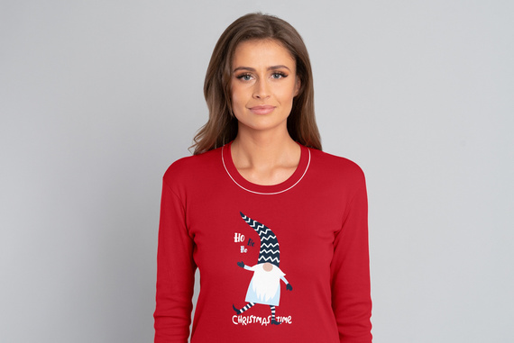 Piżama Damska długi rękaw, długie spodnie Skrzat Italian Fashion- czerwony/druk