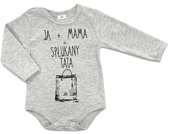 55121970 Body z długim rękawem "Ja + Mama = Spłukany Tata" Oscar Kids - szary