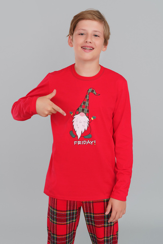 Piżama dziecięca Narwik talian Fashion- czerwony/druk 
