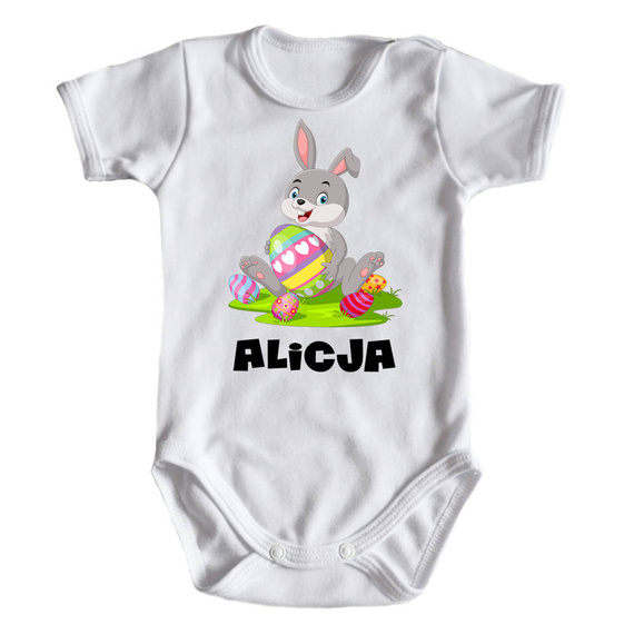 Body krótki rękaw "Wielkanocne z zajączkiem oraz imieniem" Moocha biały