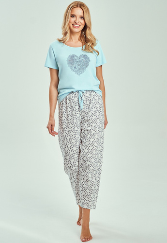 Bawełniana piżama damska Alessia 3513 – koszulka krótki rękaw, spodnie 7/8, naturalny komfort snu