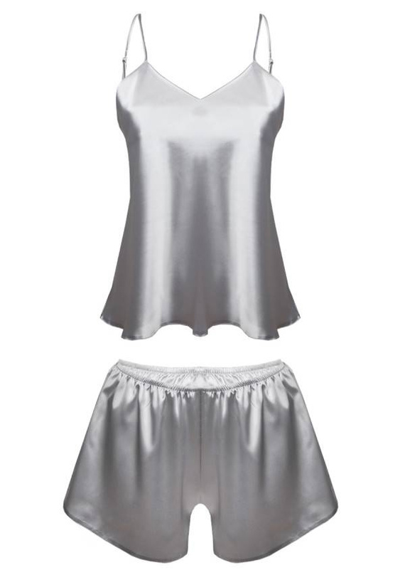 Karen Komplet piżamka damska satyna DKaren - srebrny
