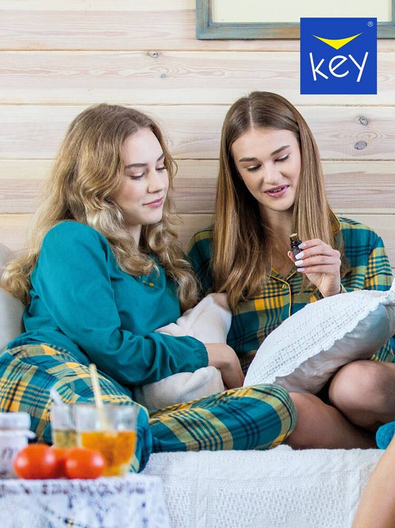 Rozpinana Piżama Damska LNS 408 Key - zielony/kratka