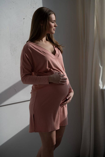 Bambusowa koszula nocna ciążowa i do karmienia długi rękaw Moon Milk&Love herbal rose