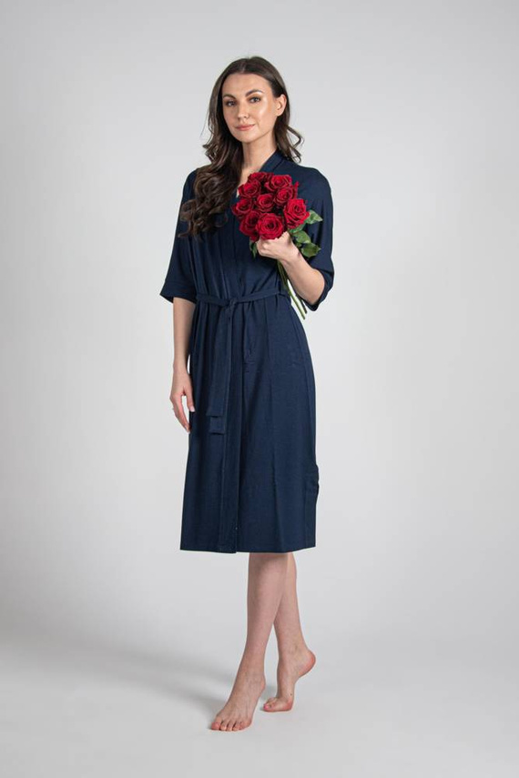 De Lafense Visa 942 – długi, lekki szlafrok damski z wiskozy, granat