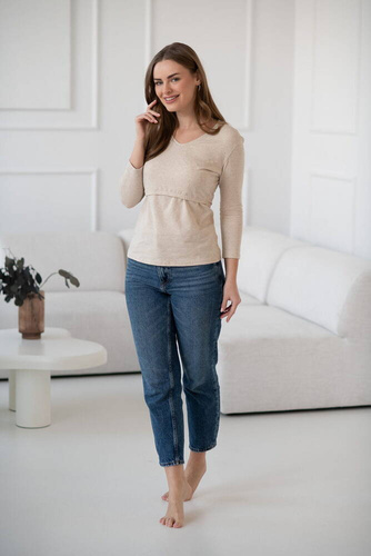 Bluzka do karmienia i ciążowa z dekoltem w serek Milk Shirt latte melange