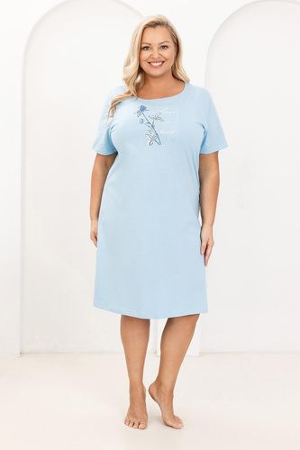 Bawełniana Koszula Nocna Damska Regina 172 – Krótki Rękaw, Dekolt Półokrągły, Stylowy Nadruk, Komfortowa Długość