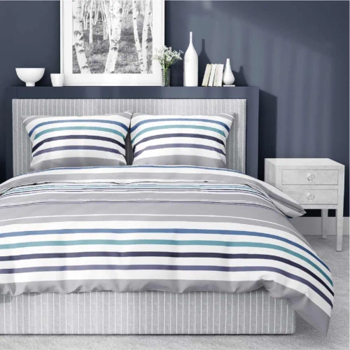 Pościel bawełniana paski 4656 A Detexpol szary/niebieski