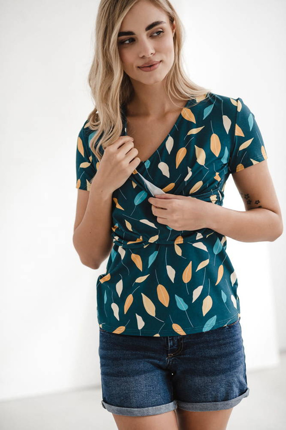 Bluzka do karmienia i ciążowa Milk Bar Milk&Love turkusowy w listki