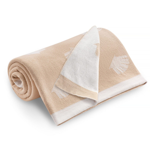 Dwustronny kocyk dziany Ocean YOSOY - beżowy/biały