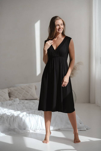 Koszula nocna ciążowa i do karmienia z bambusa Star Light Milk&Love czarny 