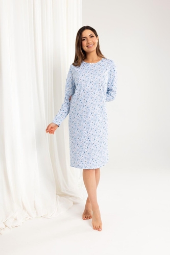 Damska koszula nocna Regina 164 niebiesski– długi rękaw, wygoda i klasyczna elegancjaa i ciepło