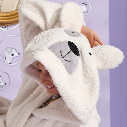 Igrid Sorbetto – szlafrok damski biały sherpa z kapturem misia i kieszeniami