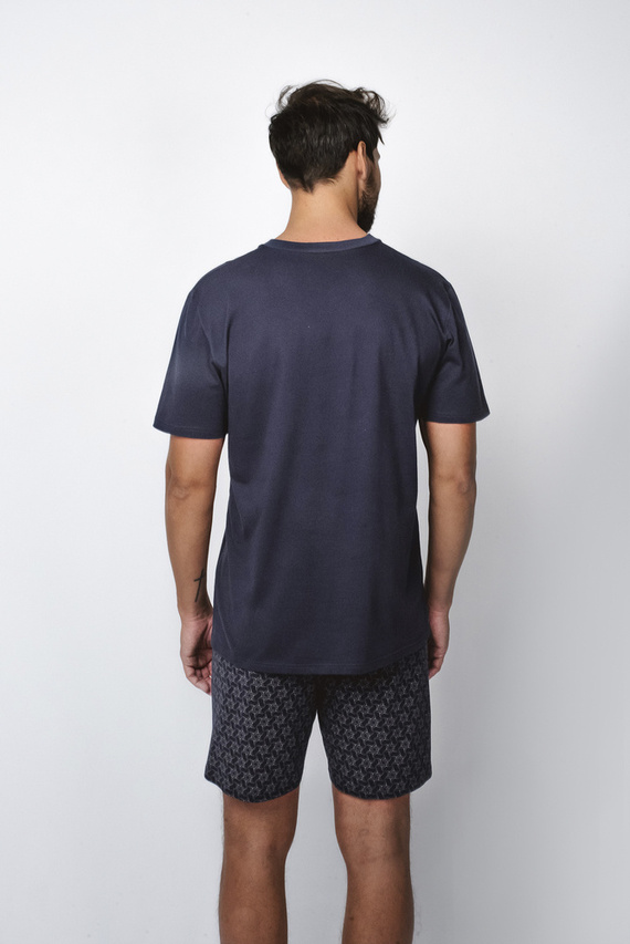 Piżama Męska krótki rękaw, spodenki Diaz Italian Fashion - granatowy/druk