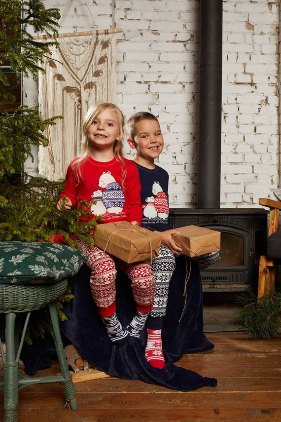 Piżama dziecięca długi rękaw, spodnie Arktyka Italian Fashion - czerwony/druk