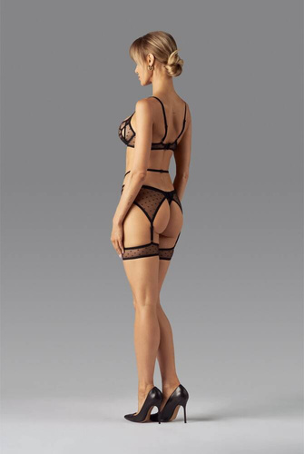 Komplet 3-częściowy biustonosz , stringi i pas Nuites Obsessive - czarny