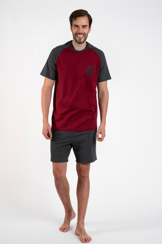Piżama Męska krótki rękaw, krótkie spodnie Morten talian Fashion - bordo/c.melanż