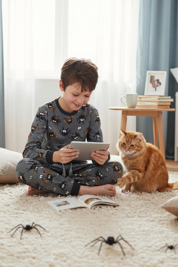 Cornette Bat 2 – piżama chłopięca bawełniana 264/182, 263/182 z nadrukiem nietoperzy | Styl i wygoda