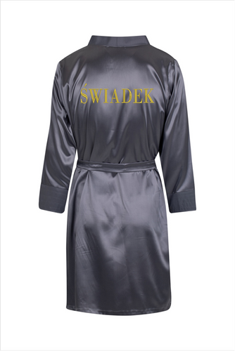 Szlafrok męski satynowy Świadek ByShelly - grafitowy/złoty