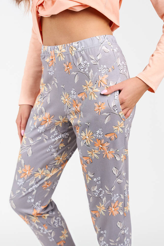 Piżama Damska długi rękaw, spodnie Kasali Italian Fashion - łosoś/druk