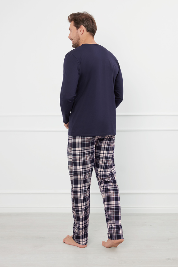 Piżama Męska długi rękaw, długie spodnie Edwin talian Fashion - granatowy/druk
