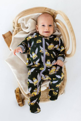 Pajacyk niemowlęcy dresowy "Taxi 2" Makoma zielony 