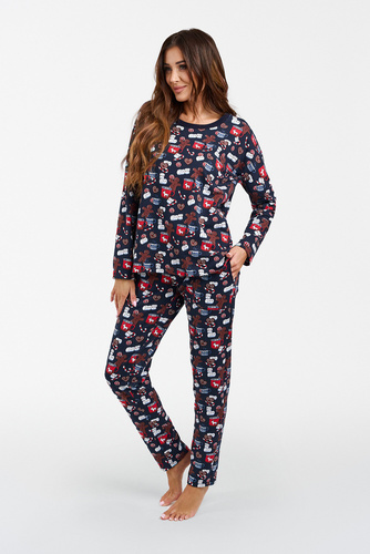 Piżama Damska długi rękaw, długie spodnie Cookies Italian Fashion - druk