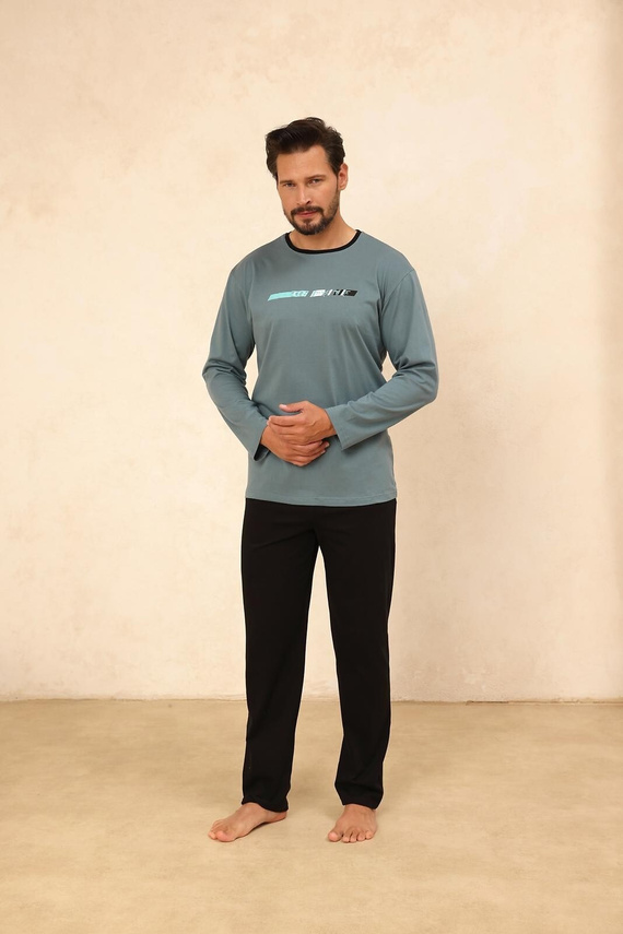 Piżama męska Regina 494 zielona– bawełna, długi rękaw, wygodna i praktyczna