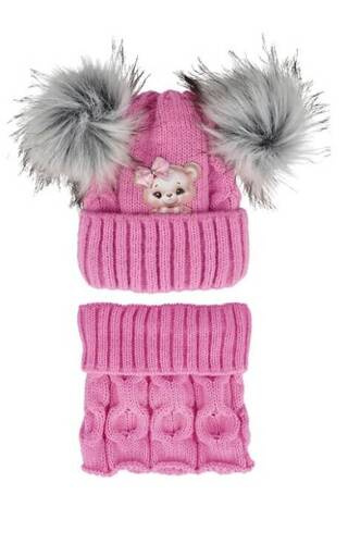 Komplet czapka+golf 48-332 AJS różowy