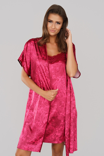 Szlafrok Damski Impresja Italian Fashion-  bordowy 