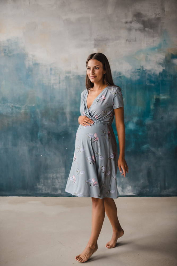 Sukienka do karmienia ciążowa Two Ways MIDI Milk&Love krótki rękaw eukaliptus