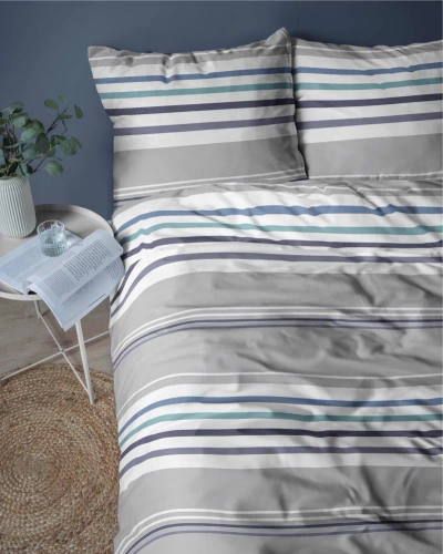 Pościel bawełniana paski 4656 A Detexpol szary/niebieski