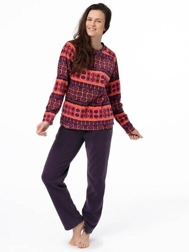 Piżama Damska długi rękaw, długie spodnie 376 Key granatowy pomarńczowy