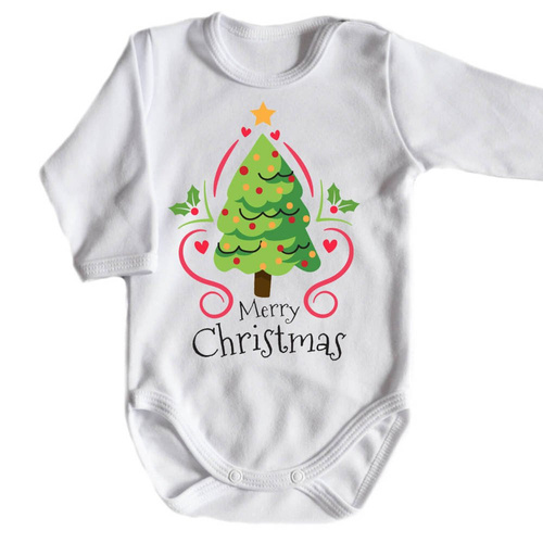 Body długi rękaw "Merry Christmas z choinką BOŻE NARODZENIE" Moocha biały